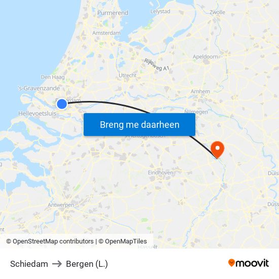 Schiedam to Bergen (L.) map