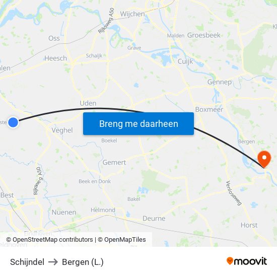 Schijndel to Bergen (L.) map