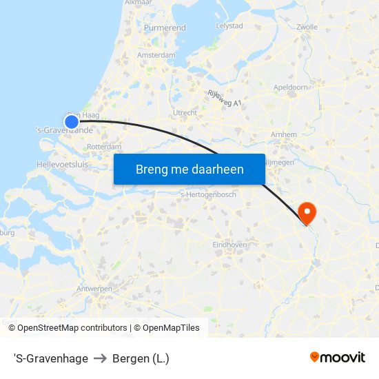 'S-Gravenhage to Bergen (L.) map