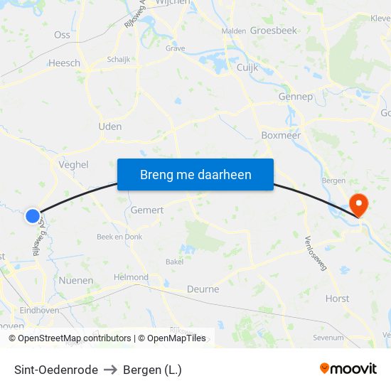 Sint-Oedenrode to Bergen (L.) map