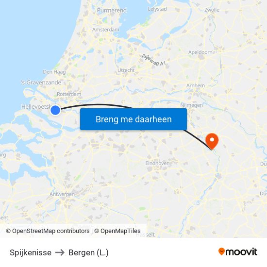 Spijkenisse to Bergen (L.) map