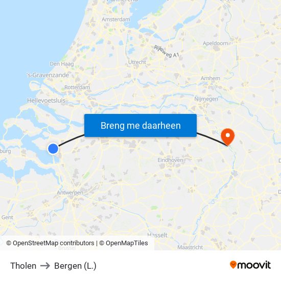 Tholen to Bergen (L.) map