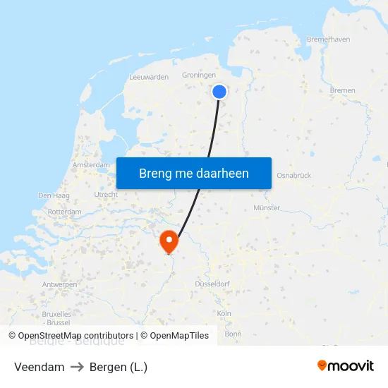 Veendam to Bergen (L.) map