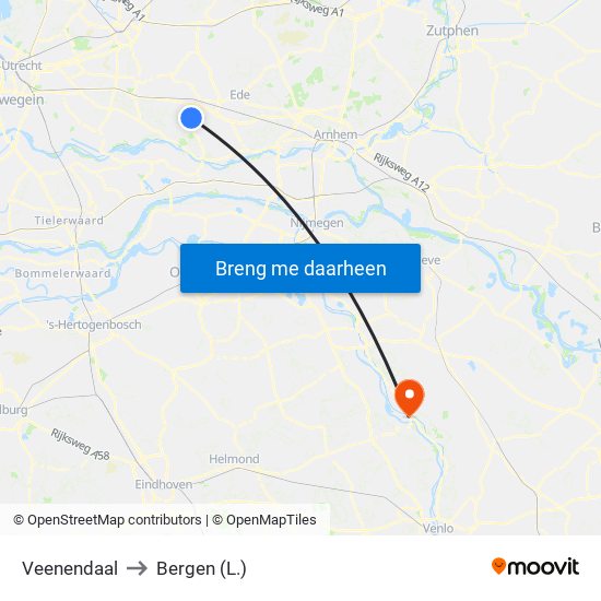 Veenendaal to Bergen (L.) map