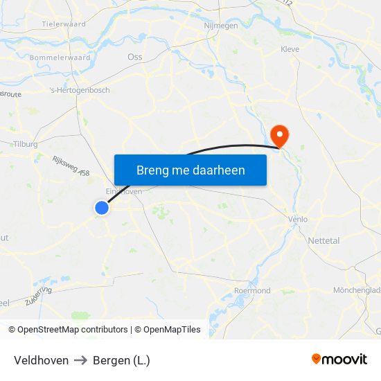 Veldhoven to Bergen (L.) map