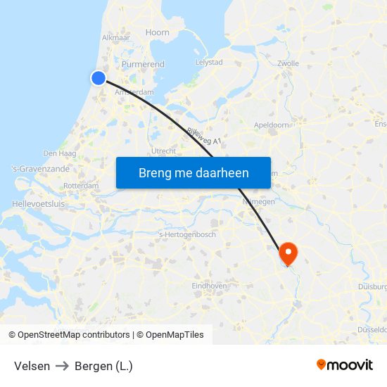 Velsen to Bergen (L.) map