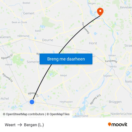 Weert to Bergen (L.) map