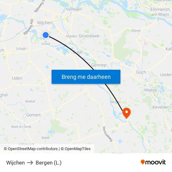 Wijchen to Bergen (L.) map