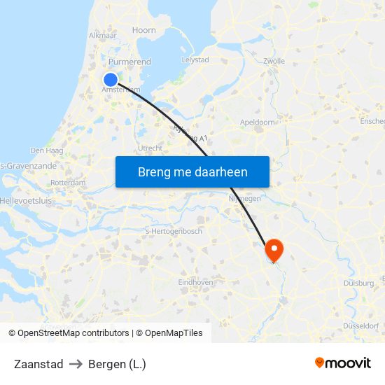 Zaanstad to Bergen (L.) map