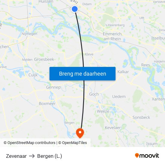 Zevenaar to Bergen (L.) map