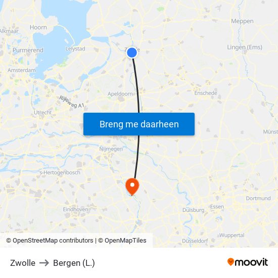 Zwolle to Bergen (L.) map
