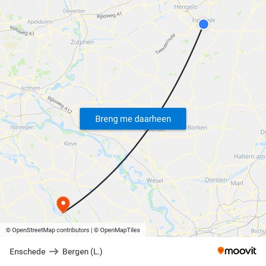 Enschede to Bergen (L.) map