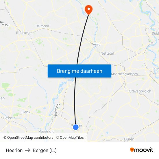 Heerlen to Bergen (L.) map