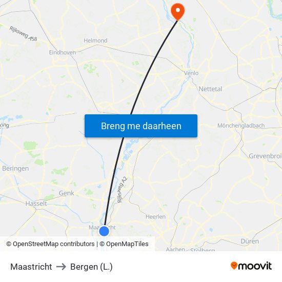 Maastricht to Bergen (L.) map