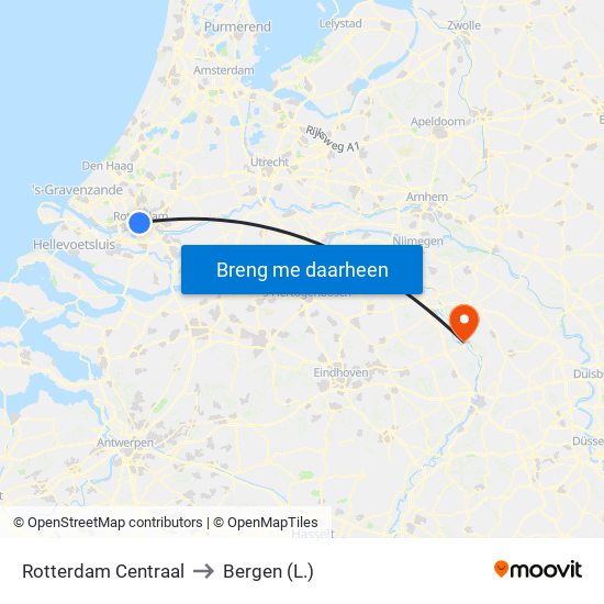 Rotterdam Centraal to Bergen (L.) map