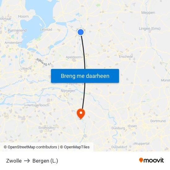 Zwolle to Bergen (L.) map