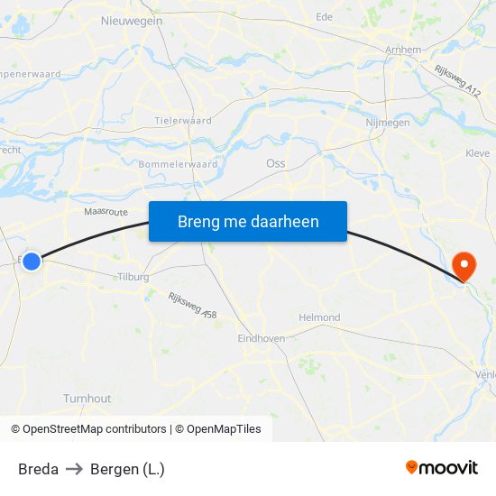 Breda to Bergen (L.) map