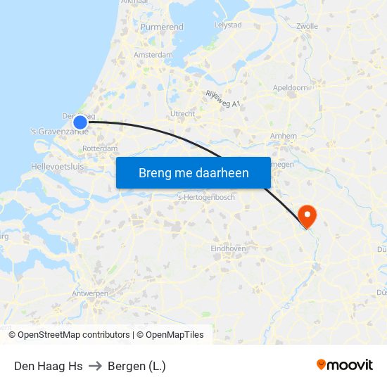 Den Haag Hs to Bergen (L.) map