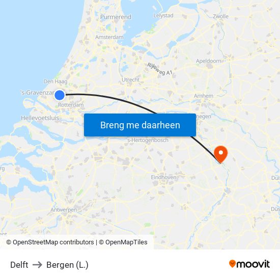 Delft to Bergen (L.) map