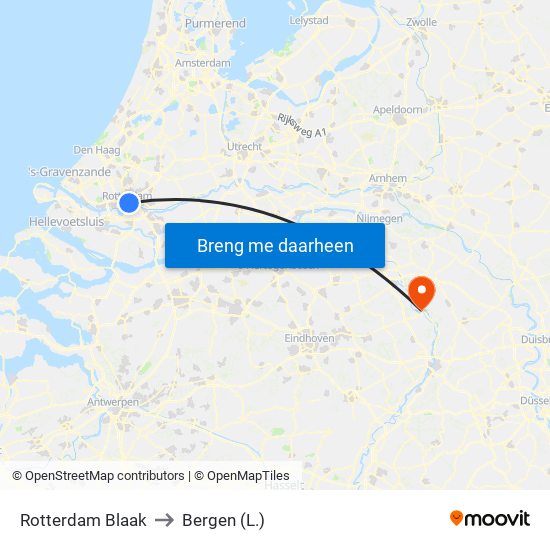 Rotterdam Blaak to Bergen (L.) map