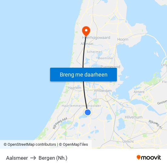 Aalsmeer to Bergen (Nh.) map