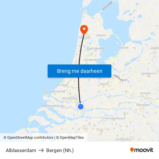 Alblasserdam to Bergen (Nh.) map