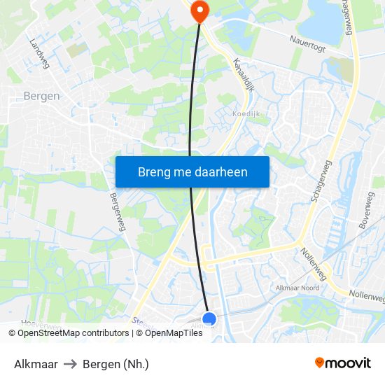 Alkmaar to Bergen (Nh.) map