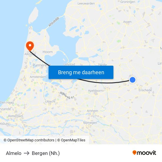 Almelo to Bergen (Nh.) map