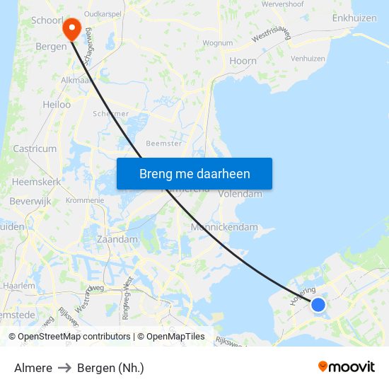 Almere to Bergen (Nh.) map