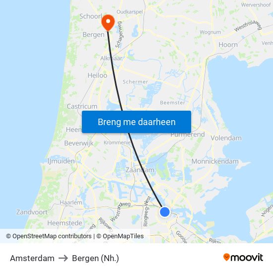 Amsterdam to Bergen (Nh.) map