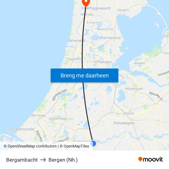 Bergambacht to Bergen (Nh.) map