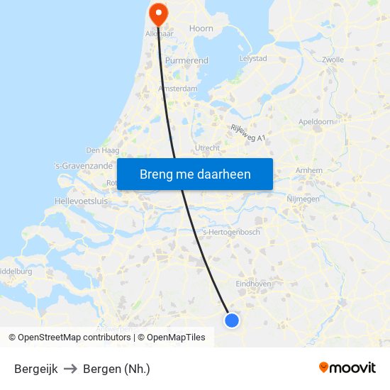 Bergeijk to Bergen (Nh.) map