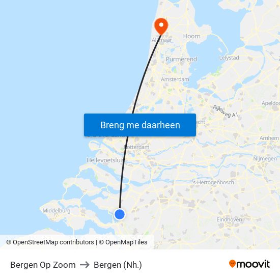 Bergen Op Zoom to Bergen (Nh.) map