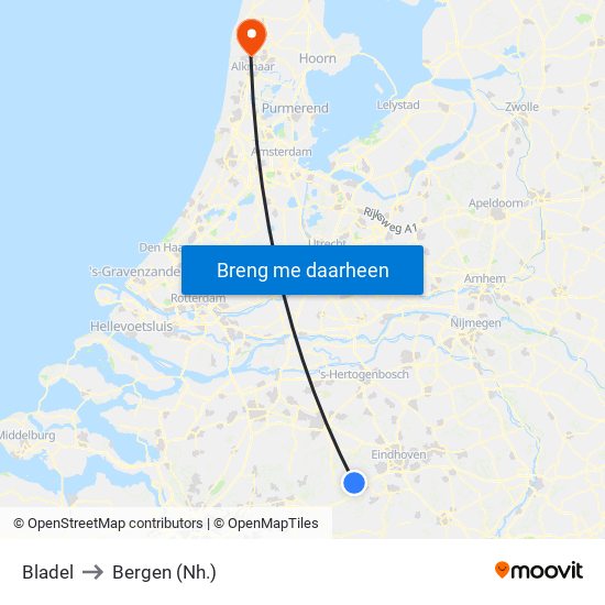 Bladel to Bergen (Nh.) map