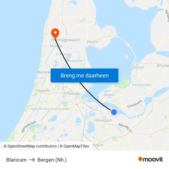 Blaricum to Bergen (Nh.) map