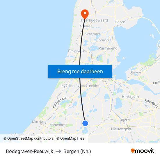 Bodegraven-Reeuwijk to Bergen (Nh.) map