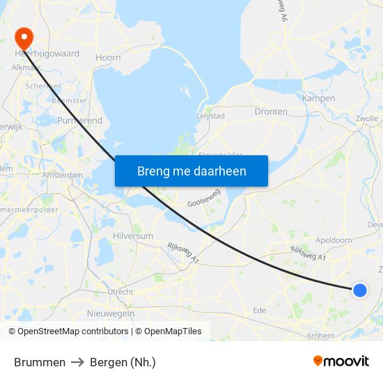 Brummen to Bergen (Nh.) map