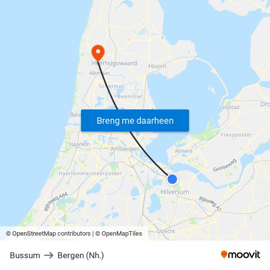 Bussum to Bergen (Nh.) map