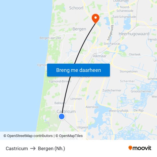 Castricum to Bergen (Nh.) map