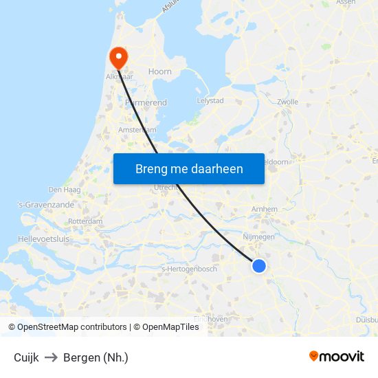 Cuijk to Bergen (Nh.) map