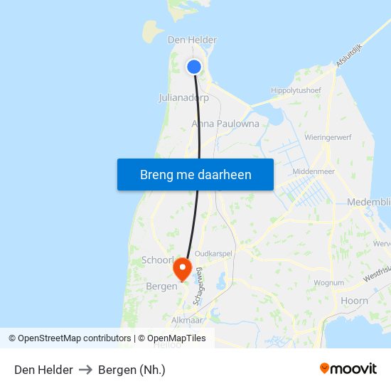 Den Helder to Bergen (Nh.) map