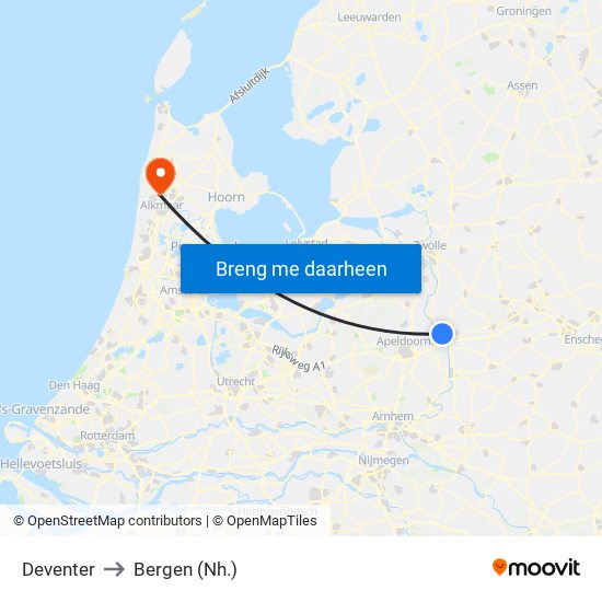 Deventer to Bergen (Nh.) map