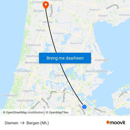 Diemen to Bergen (Nh.) map