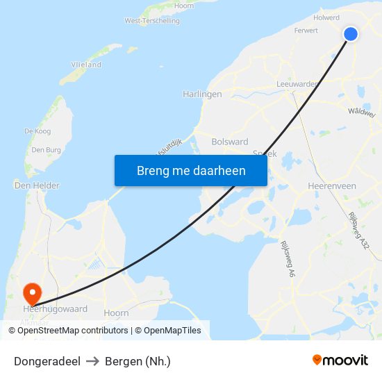 Dongeradeel to Bergen (Nh.) map