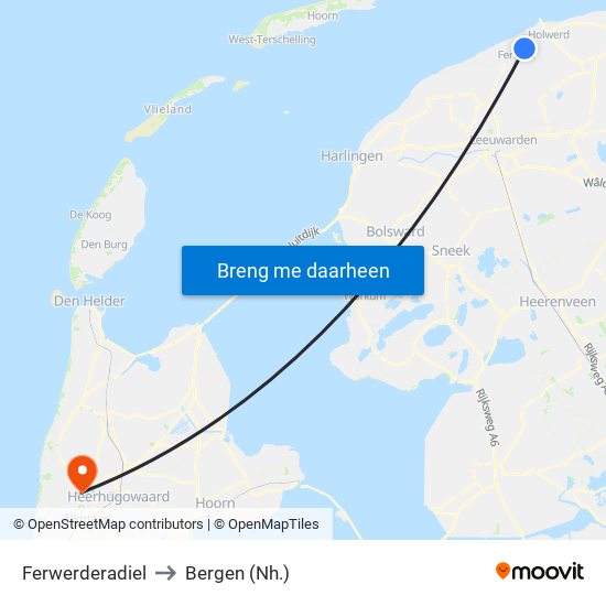 Ferwerderadiel to Bergen (Nh.) map