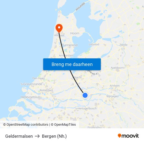 Geldermalsen to Bergen (Nh.) map