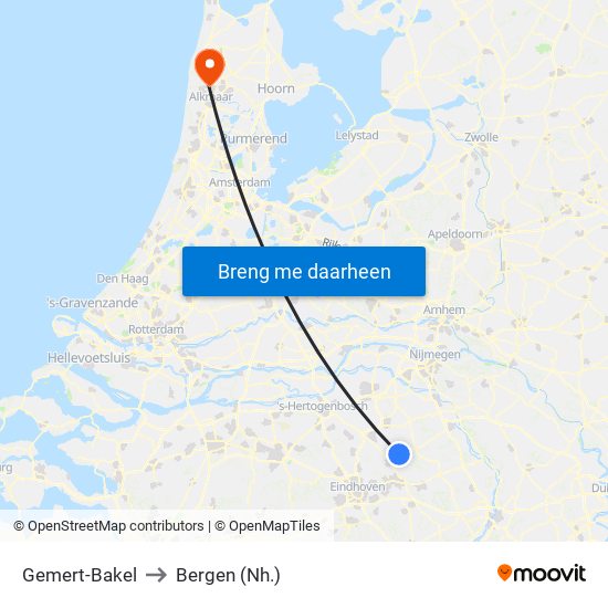 Gemert-Bakel to Bergen (Nh.) map