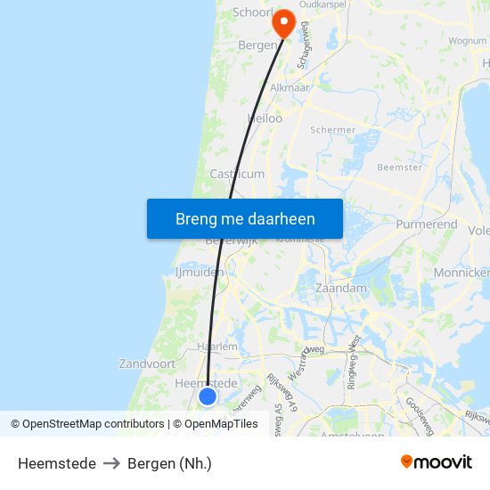 Heemstede to Bergen (Nh.) map