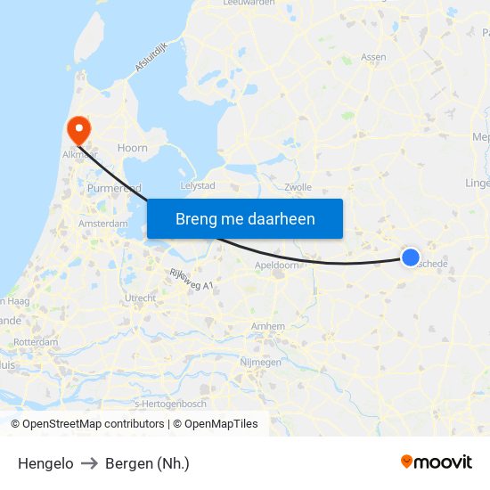 Hengelo to Bergen (Nh.) map