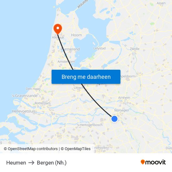 Heumen to Bergen (Nh.) map